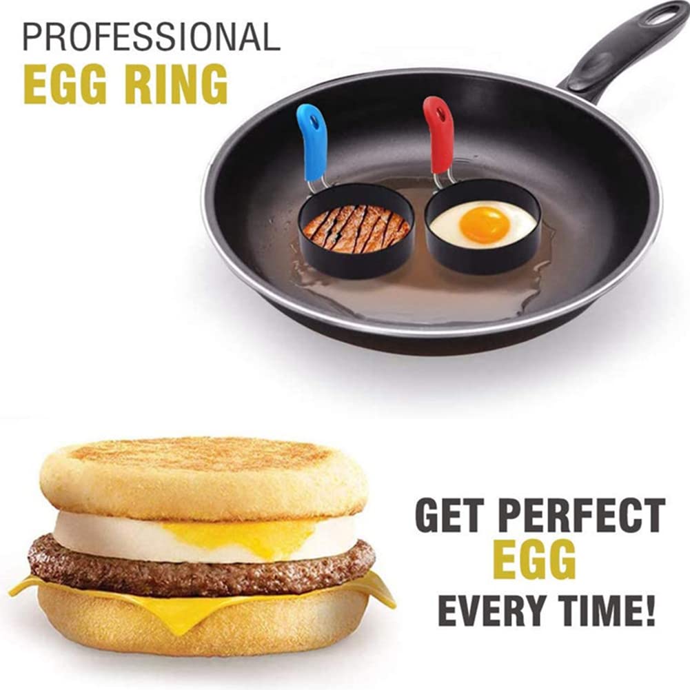 4Pack Egg Rings, Stainless Steel Frying Egg Ring Mold Non Stick Egg Frying Rings with Folding Handles and Oil Brush for Fried Eggs, Pancakes, Egg Shaper(size:4pcs)