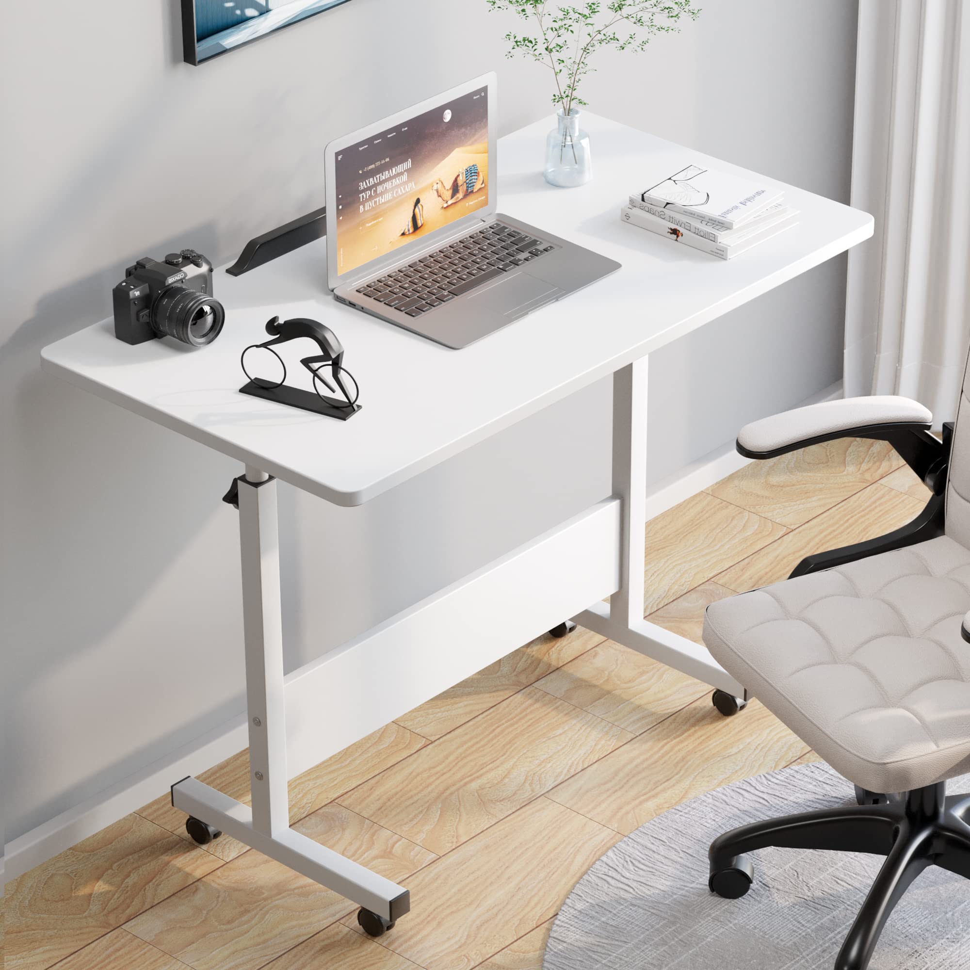 HDHNBA Rolling Desk Adjustable Height,Rolling Computer Cart,Portable Laptop Desk,Small Adjustable Home Office Desk,Rolling Laptop Desk,Small Portable Desk