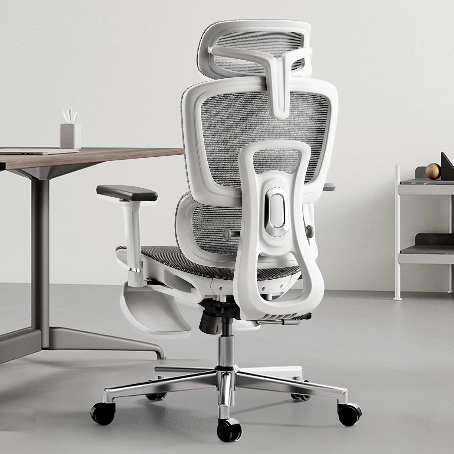 Hbada Ergonomic Office Chair with 3D Adjustable Armrests, Adjustable Lumbar Support High Back for Computer Chair, Big and Tall Mesh Office Chair, Home Office Desk Chairs White