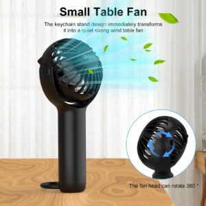 Ohjoin 2 IN 1 Mini Portable Handheld Fan with Keychain Stand, Personal Powerful Cooling Fan, Small Battery Operated Table Fan, Quiet Hand Fan, USB Rechargeable, Birthday Gifts for Men Women (Black)