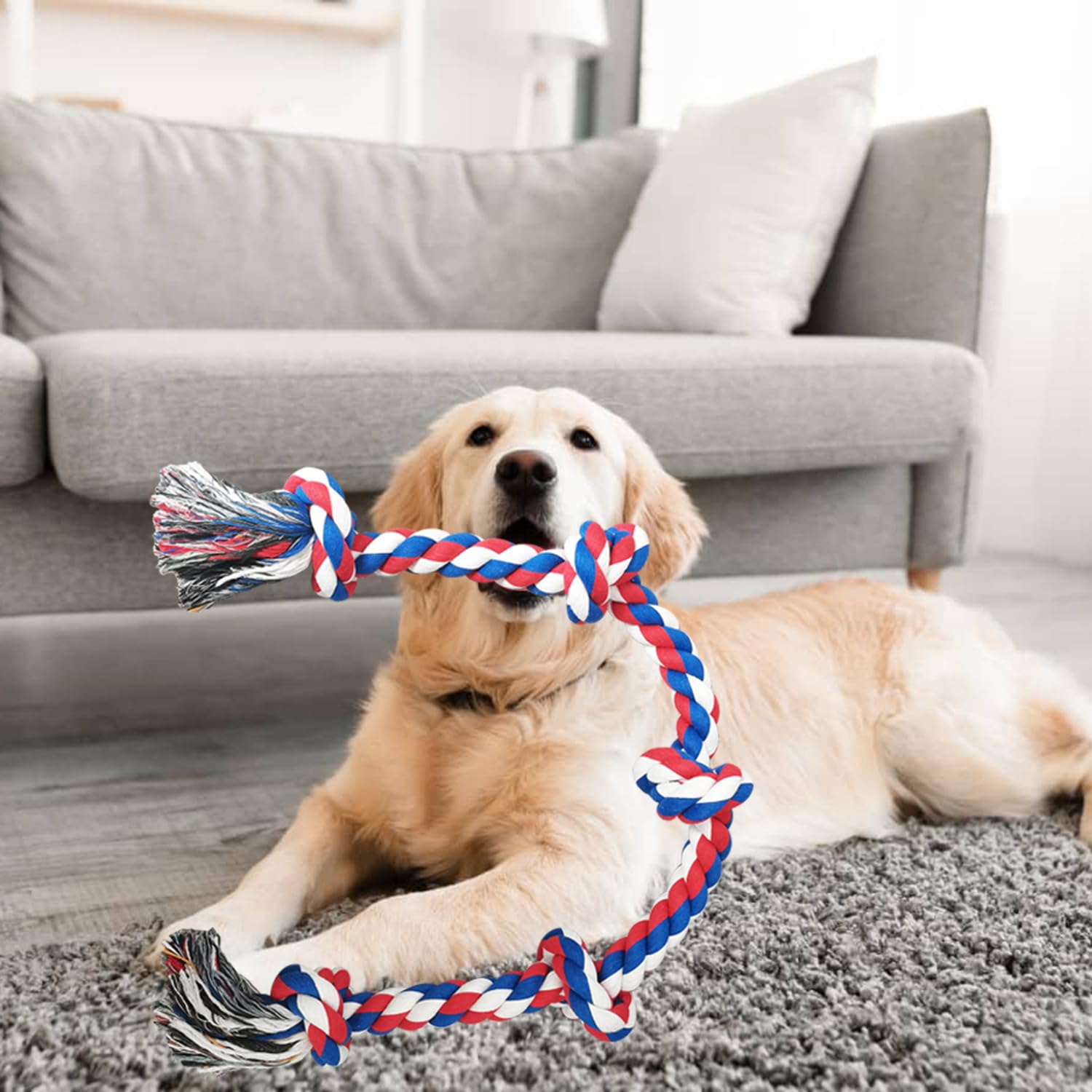 TUAHOO Dog Toys for Aggressive Chewers, Tough Rope Chew Toys for Medium Large Breed, 3 Feet 5 Knots Indestructible Rope Tug of War Dog Toy for Boredom, Teeth Cleaning