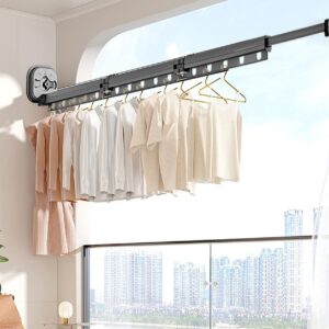 Peosaard Wall Mounted Drying Rack with Suction Cup, Tri-Collapsible Drying Rack, Retractable Laundry Clothes Drying Rack with 15 Hooks, Aluminum Wall Airer for Balcony, Bathroom 3 Fold