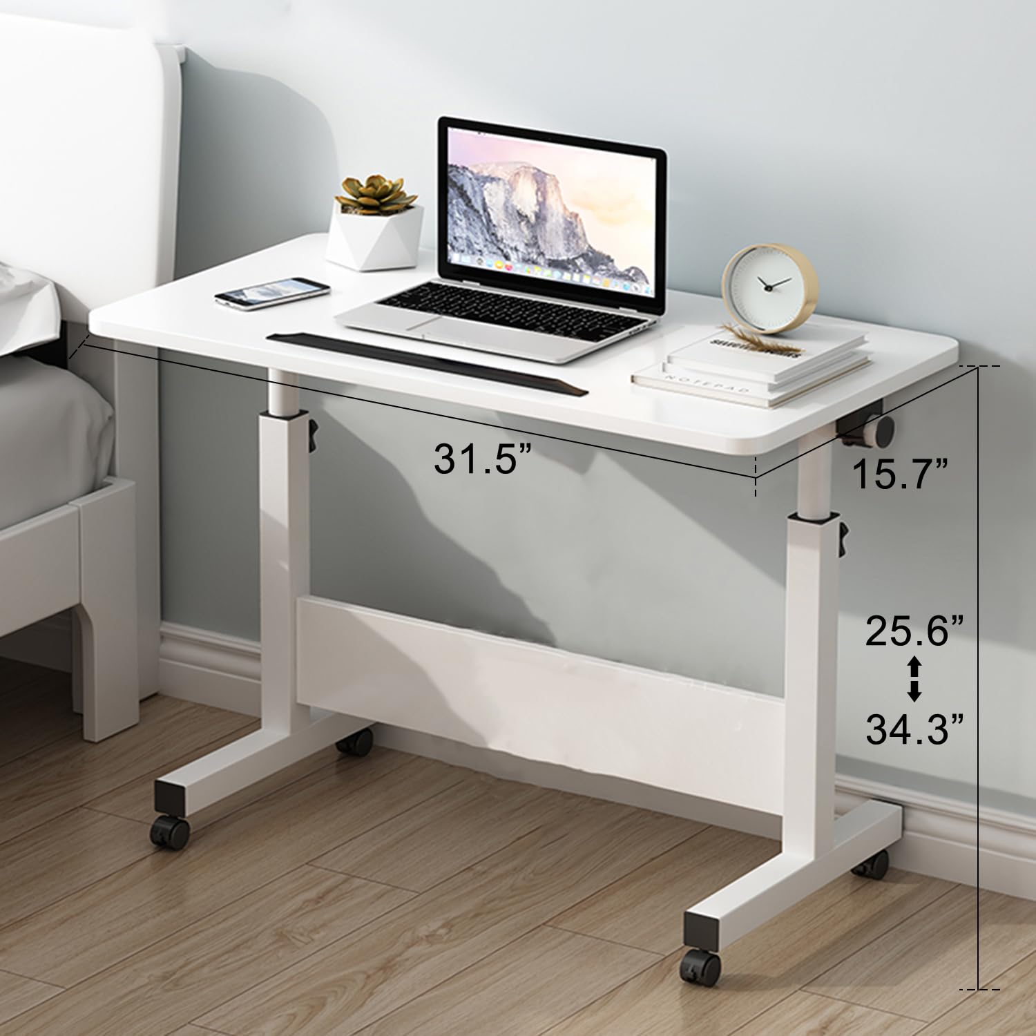 HDHNBA Rolling Desk Adjustable Height,Rolling Computer Cart,Portable Laptop Desk,Small Adjustable Home Office Desk,Rolling Laptop Desk,Small Portable Desk