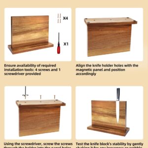 Magnetic Knife Holder Block Rack Double Sided Acacia Wooden Magnetic Knife Display Stand with Strong Enhanced Magnets for Kitchen Knife Counter Multifunctional Storage