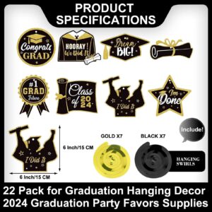 Congrats Grad Decorations Gold 2024 Graduation Hanging Swirls Class of 2024 Grad Banner Graduation Party Decorations Supplies