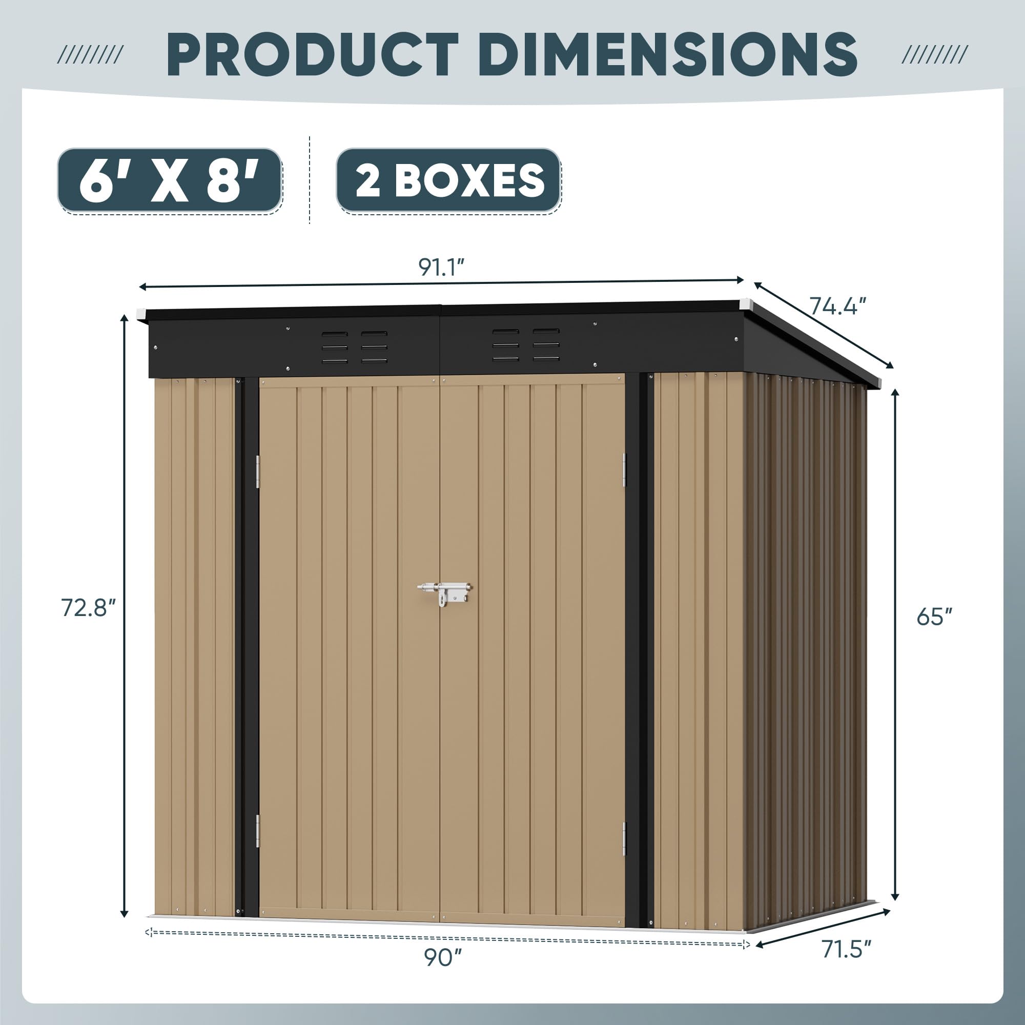 Devoko 6 x 8 FT Outdoor Storage Shed, Metal Garden Tool Sheds & Outdoor Storage House with Sloped Roof for Patio Lawn Backyard (Brown)