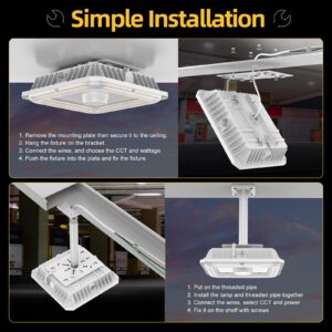 ORRGENA LED Canopy Lights 100W/80W/60W Adjustable, 5000K/4000K/3000K Adjustable, UL&DLC Listed Square Canopy Lights 10" x 10, IP65 Waterproof Canopy Light AC100-277V for Gas Station