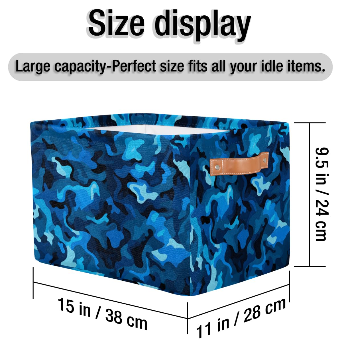 GzLeyigou Camo Texture Large Collapsible Storage Bins ,Blue Camouflage Decorative Canvas Fabric Storage Boxes Organizer with Handles,Rectangular Baskets Bin for Home Shelves Closet Nursery Gifts