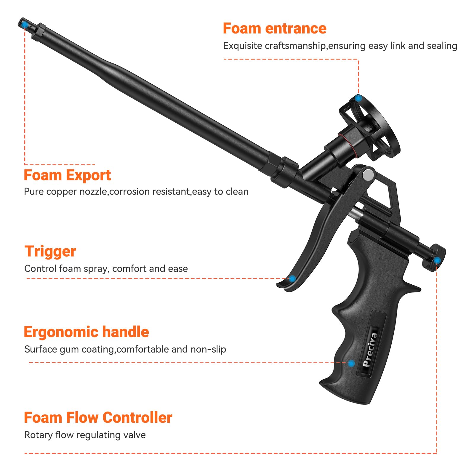 Foam Gun, Preciva Professional Foaming Gun Heavy Duty PU Expanding Foam Gun Spray Application Applicator