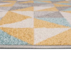 TAPISO Lazur Area Rug Teenager Geometric Small Triangles Grey Yellow Blue Living Room Bedroom Durable Resistant Carpet Size - 6x9 ft (180x270 cm)