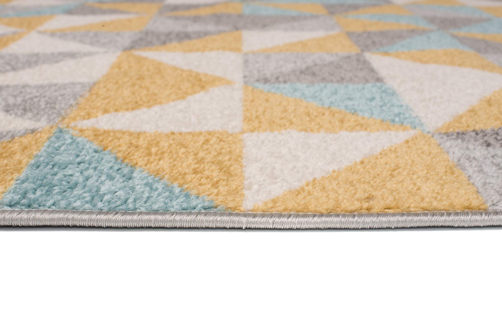 TAPISO Lazur Area Rug Teenager Geometric Small Triangles Grey Yellow Blue Living Room Bedroom Durable Resistant Carpet Size - 6x9 ft (180x270 cm)