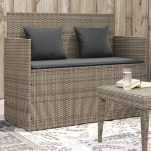 vidaXL Patio Loveseat Bench - Gray Poly Rattan Outdoor Furniture with Cushion Storage & Washable Covers, Weather-Resistant, Powder-Coated Steel Frame - 47.2"x19.7"x35.6"