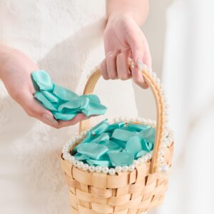 TINGE TIME 300pcs Silk Rose Petals Teal Green Heart Flower Petals for Wedding Flower Girl Basket Aisle Scatter Dinner Table Centerpieces Party Confetti Bridal Shower Romantic Night Decoration