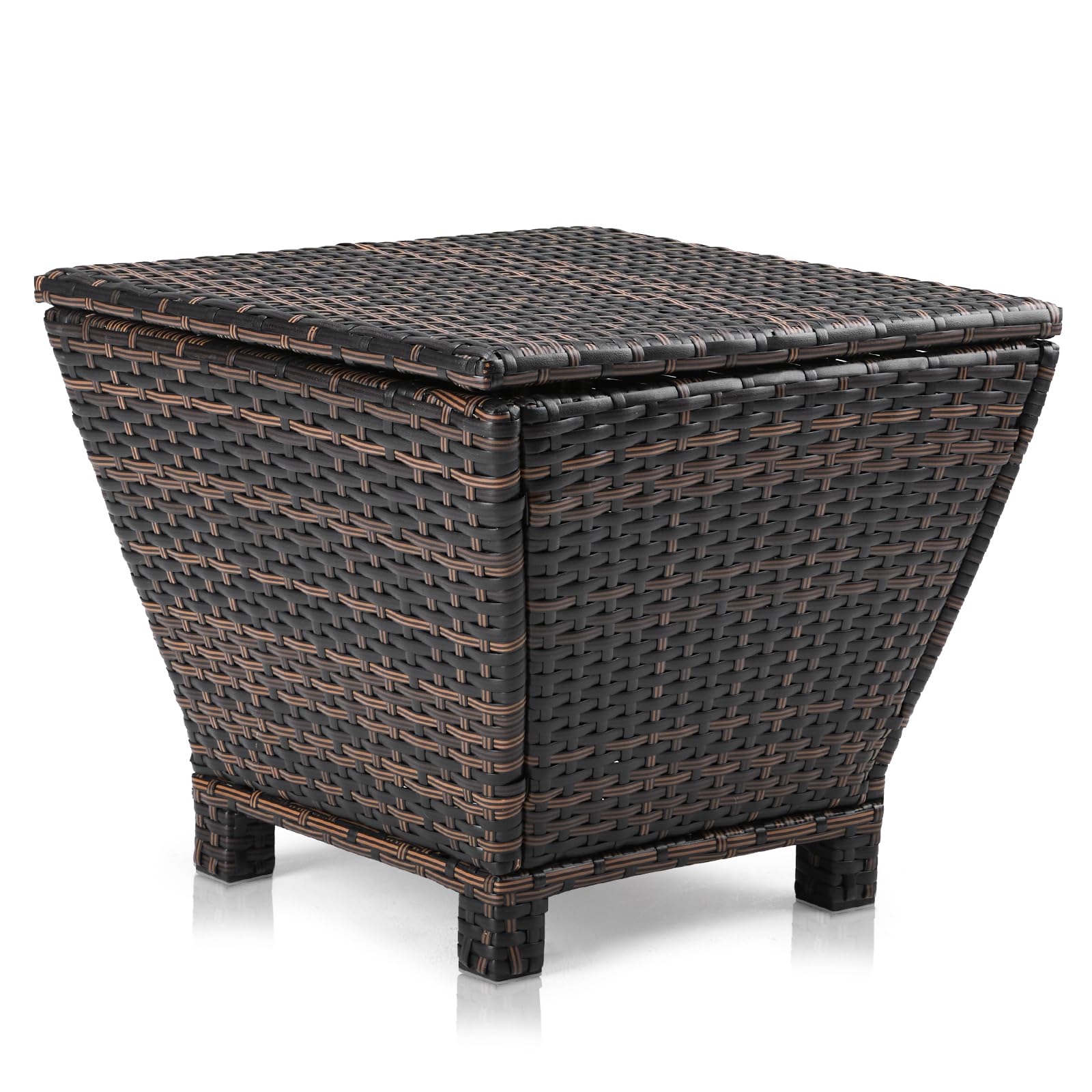 Outdoor Small Deck Box with Lid, Outdoor Wicker Side Table with Storage, Wicker Storage Box Patio Rattan End Table Small Resin Square Container Coffee Table Outdoor Side Table Patio Storage Box