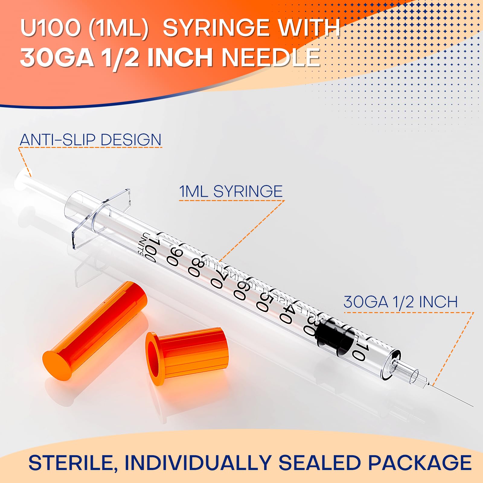 GODCREAT 1ml/cc Syringe with Needle, 30 Gauge 1/2 inch Disposable Lab Dispensing Supplies Individually Wrapped, Pack of 25