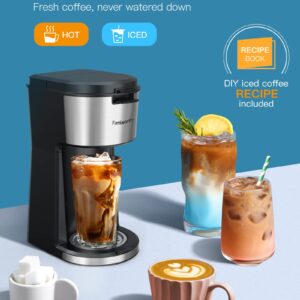 Famiworths Single Serve Coffee Maker, Iced and Hot Coffee Maker for K Cup & Ground Coffee, 6 to 14 Oz Brew Sizes, Iced Coffee Machine for Home, Office and RV, Black