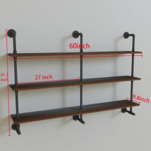 ROGMARS Industrial Pipe Wall Shelves Pipe Shelving,Natural Wood 60 Inches Long Walnut Floating Shelves for Wall Farmhouse Pipe Book Shelves for Kitchen,Living Room, Bar Shelving