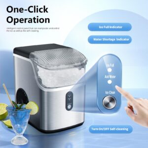 ZAFRO Nugget Ice Maker Countertop，One-Click Self-Cleaning Portable Ice Machine with Ice Scoop and Basket，Soft Chewable Ice in 7 Mins，35lbs/24H，for Home Kitchen Office Party，Stainless Steel Silver