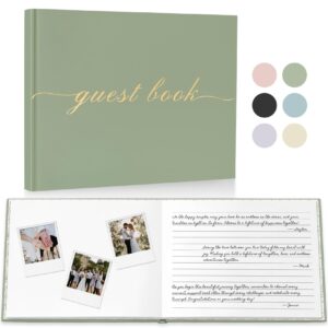 wedding guest book - elegant guest book for wedding receptions and baby shower, polaroid guest book for wedding and celebration events -100 blank & lined pages for guest sign in and photos - green