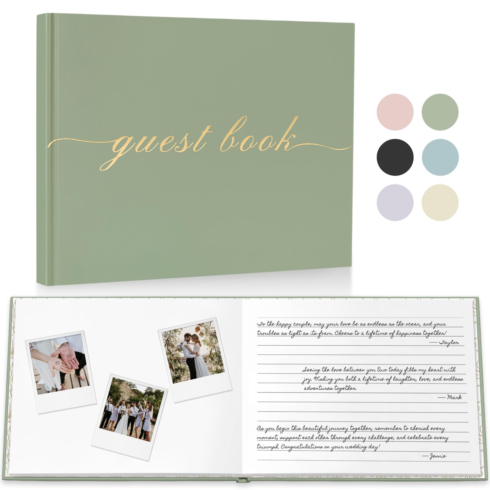 Wedding Guest Book - Elegant Guest Book for Wedding Receptions and Baby Shower, Polaroid Guest Book for Wedding and Celebration Events -100 Blank & Lined Pages for Guest Sign in and Photos - Green