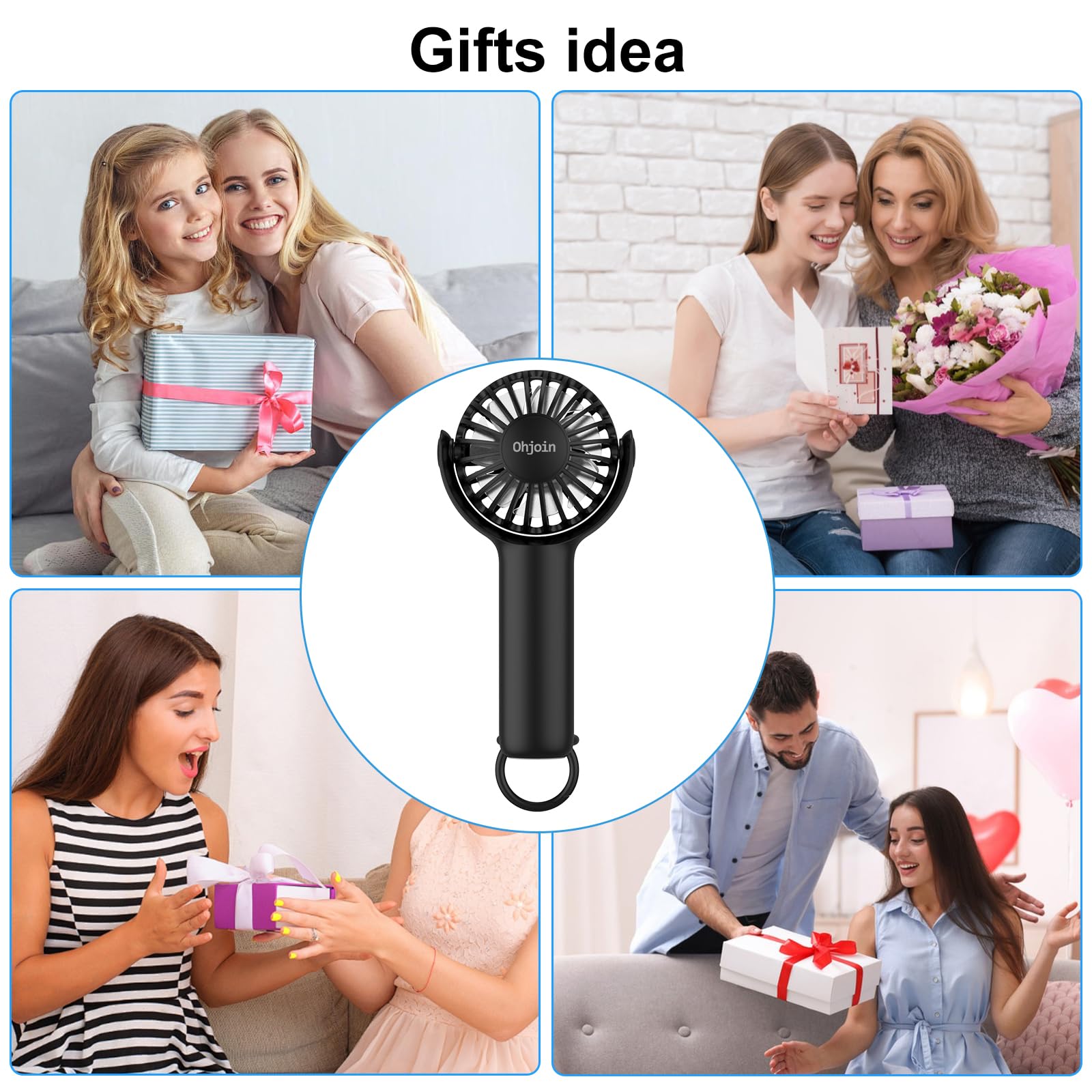 Ohjoin 2 IN 1 Mini Portable Handheld Fan with Keychain Stand, Personal Powerful Cooling Fan, Small Battery Operated Table Fan, Quiet Hand Fan, USB Rechargeable, Birthday Gifts for Men Women (Black)