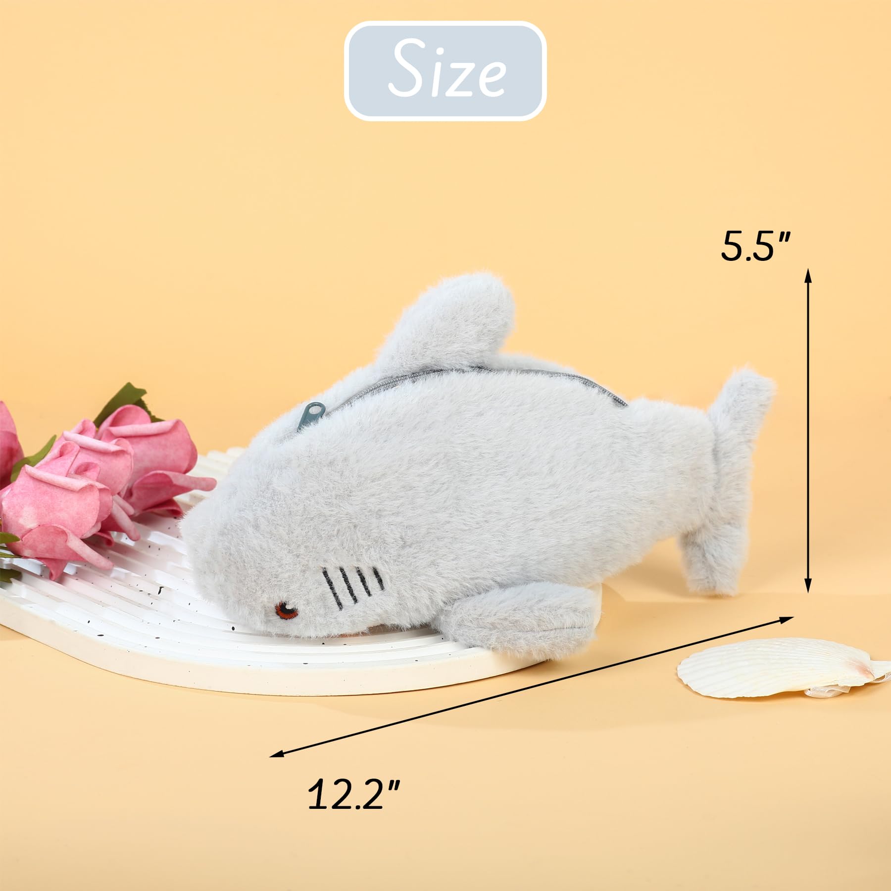 SANDOO Cool Shark Organizer Pouch - Fish Shaped Pouch for Organization for Kids,Funny Pouch, Cute Portable Pouch with Zipper for Boys Girls Teens Office Travel Plush Accessory, Birthday Gift