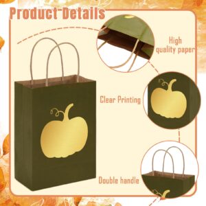 Whaline 36Pcs Fall Kraft Paper Gift Bags with Gold Pumpkin Candy Goodies Bags Grocery Shopping Treat Bags for Autumn Holiday Wedding Birthday Party Favors Supplies