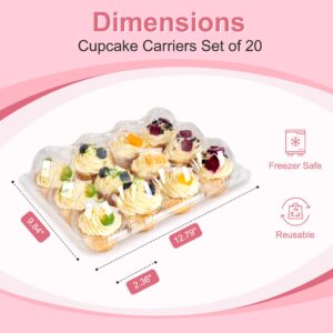 oridom Cupcake Carrier 12 Pack*12 Sets, Stackable Plastic Cupcake Containers Boxes 12 Count, Clear Cupcake Holder with Detachable High Dome Lid, Disposable Cupcake Storage Containers Cupcake Trays