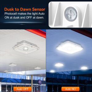 BBESTLED LED Canopy Light with Photocell, 60W 80W 100W Adjustable, UL&DLC Listed 13500LM Carport Lights 3000K/4000K/5000K, AC100-277V IP65 Waterproof Canopy Light for Gas Station, Dusk to Dawn