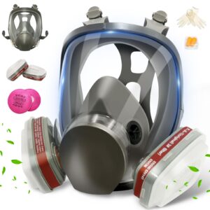 koovage 6800 full face respirator gas mask, gas masks survival nuclear and chemical with 6001 & 2097 cn filters for painting spray, dust, epoxy resin, construction, welding, sanding, woodworking