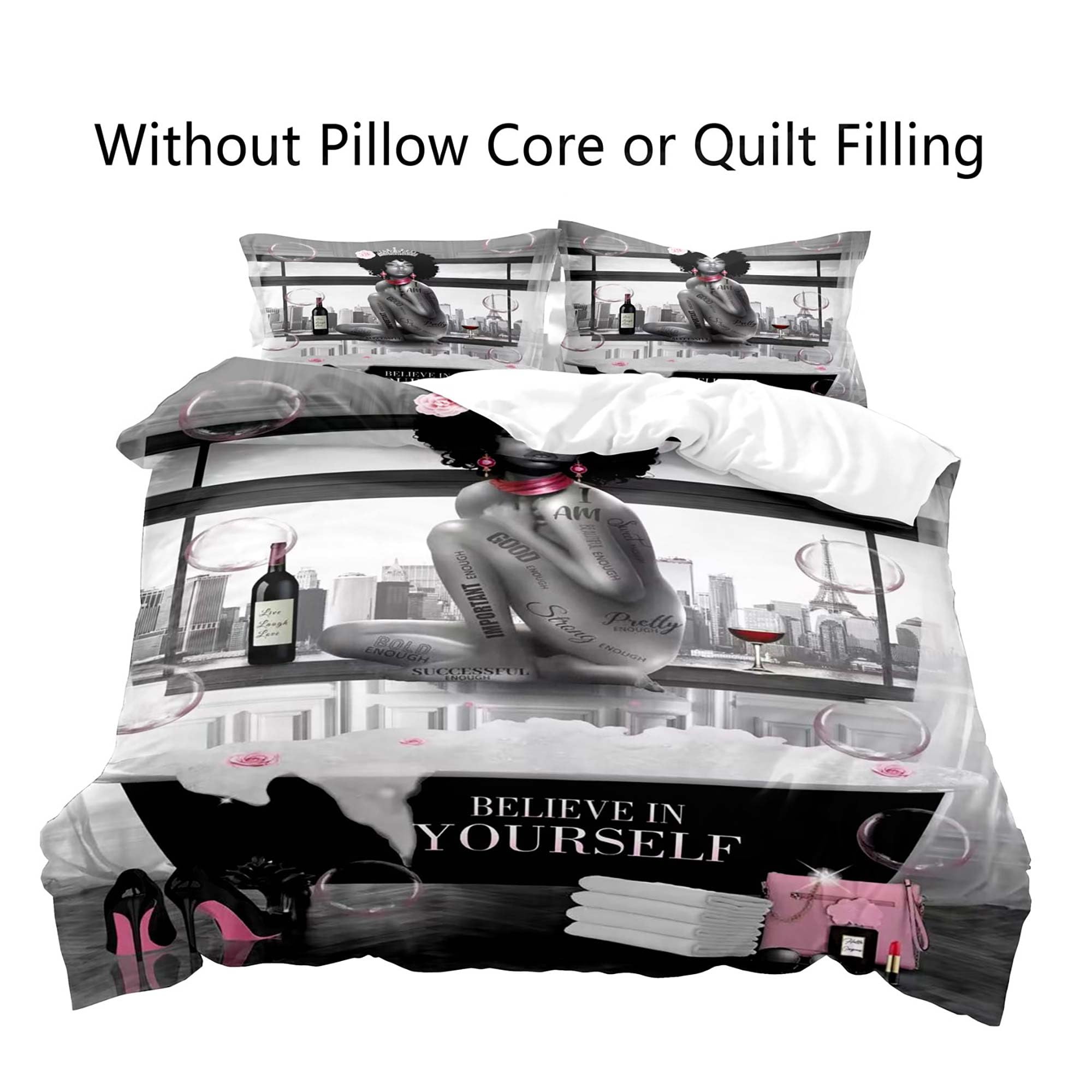 LUVIVIHOME 3PCS Sexy Black Girl Duvet Cover Queen Bedding Sets, Teen Girl Bedding, Black Woman African American Black Girl Comforter Bedspread Quilt Cover, Inspirational Gifts for Women 2 Pillow Shams