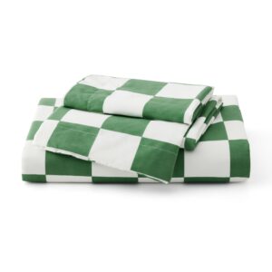 Bedsure Checkered Duvet Cover Twin Size - Shale Green Plaid Duvet Cover Set for Kids with Zipper Closure, Green Bedding Set, 2 Pieces, 1 Kids' Duvet Cover 68"x90" and 1 Pillow Sham 20"x26"