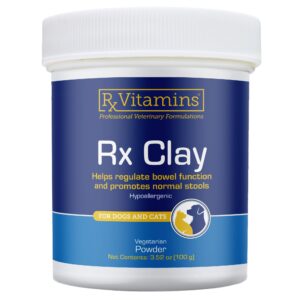 rx vitamins rx edible clay powder - anti diarrhea for dogs & cats and promotes gas relief for dogs - aids in cat digestive support and dog constipation relief - 3.52 oz