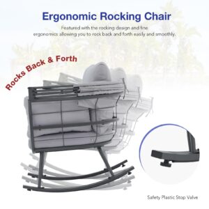 Patiorama Outdoor Indoor Rocking Egg Chair, Patio Rocker Chair with Retractable Canopy, All-Weather Outside Oversized Lounge Chair with Cushion for Garden Balcony Living Room, 350 lbs Capacity, Grey