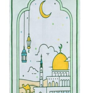 Egyptian Prayer Rug Muslim Carpet Mat Islamic Childrens Salat Small Kids Janamaz Sajda Rugs Sajadah Namaz Child Toddler Mosque Mini Praying Musallah Salah Gebetsteppich Masged Ramadan (Light Green)