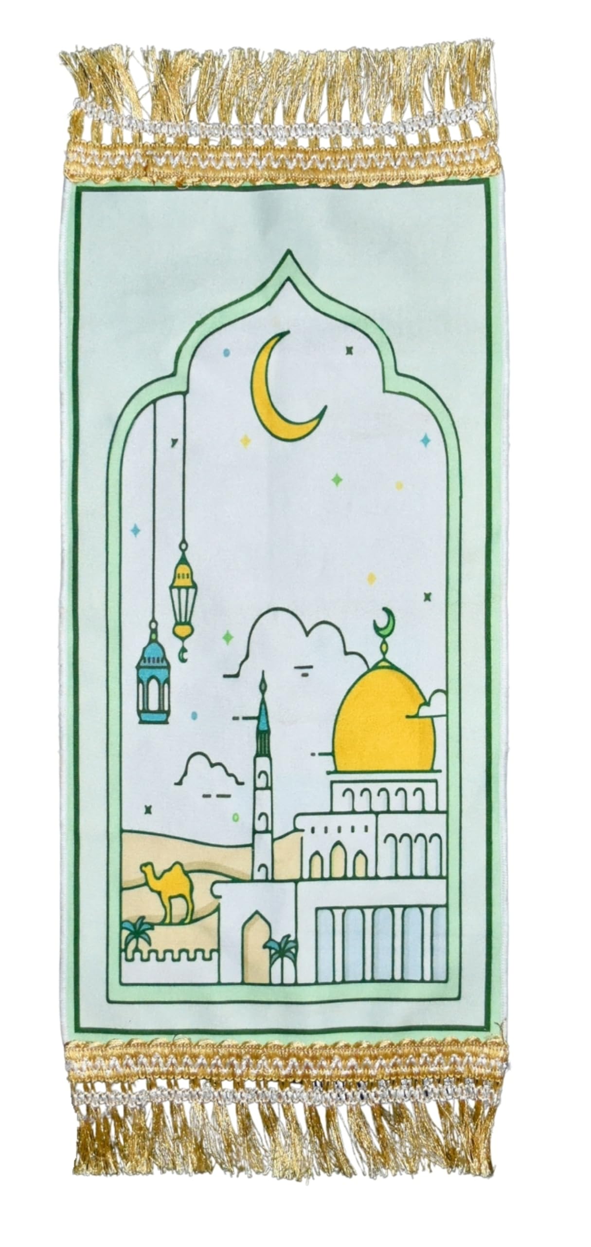 Egyptian Prayer Rug Muslim Carpet Mat Islamic Childrens Salat Small Kids Janamaz Sajda Rugs Sajadah Namaz Child Toddler Mosque Mini Praying Musallah Salah Gebetsteppich Masged Ramadan (Light Green)