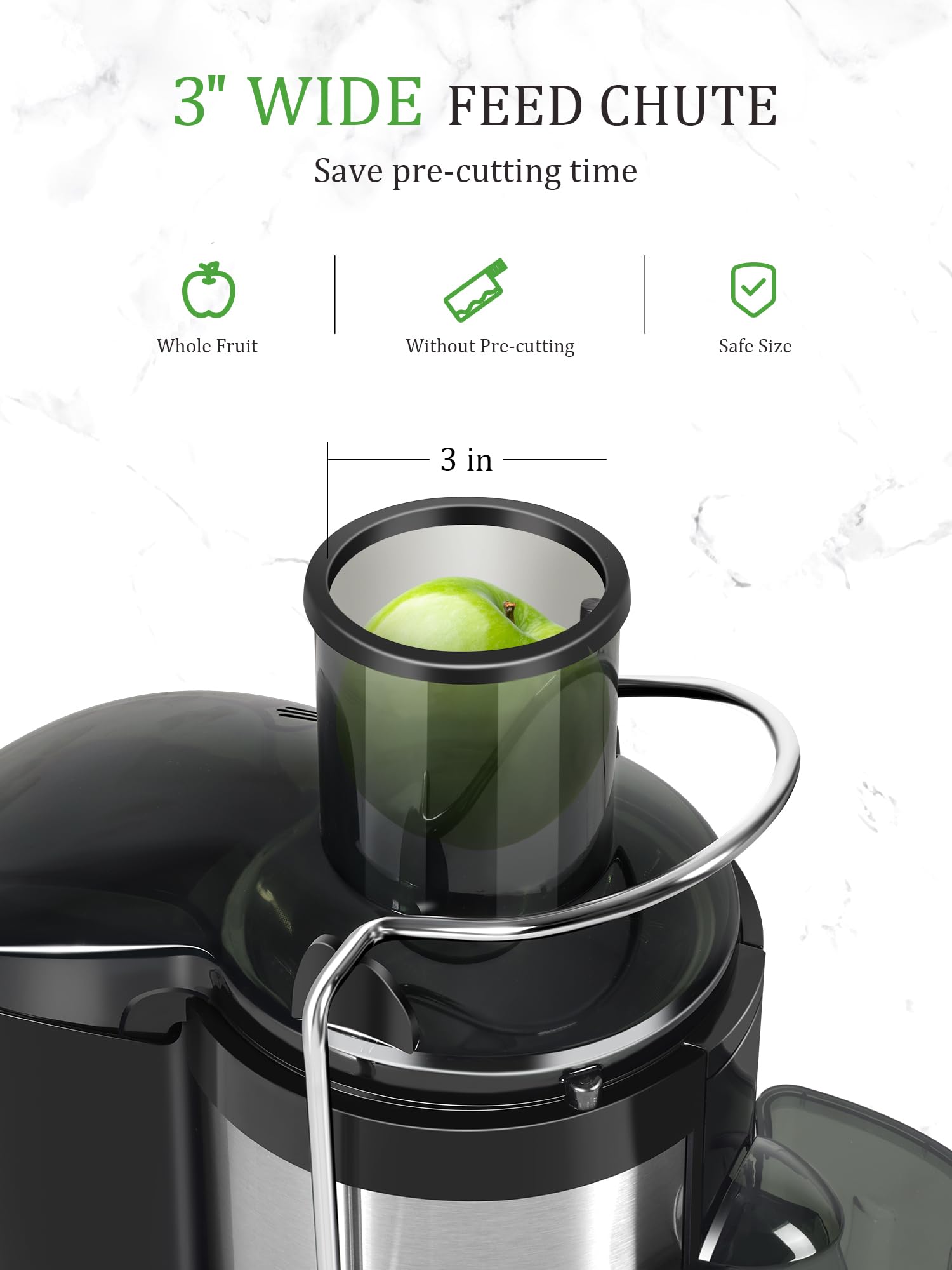 Healnitor 800W Centrifugal Juicer Machines Vegetable and Fruit with 3” Wide Chute, Juice Extractor with 2 Speeds, Easy to Clean, Anti-Drip, BPA Free