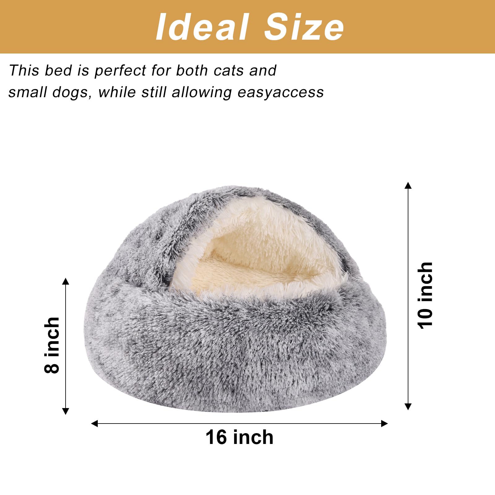 Dog Beds for Small Dogs, Cat Bed Cave, Washable Cute Cat Bed, Cozy Nook Pet Bed for Dogs or Cats, Anti-Slip Puppy Bed Fits up to 5 lbs Pets(Grey, 16" x 16")