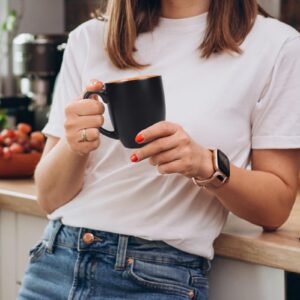 Serwrsw 16 OZ Stoneware Coffee Mug Set of 6, Black Ceramic Mug with Different Color Inside, Colorful Porcelain Mug with Handle for Latte Espresso Cappuccino