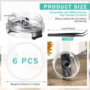 Vesici 6 Pcs 40 oz Replacement Tumbler Rubber Lid Seals and Tweezers for Easy Removal 3.35 Inches O Shaped Resealable Lid Gaskets for 40 oz Tumbler with Handle (Clear)