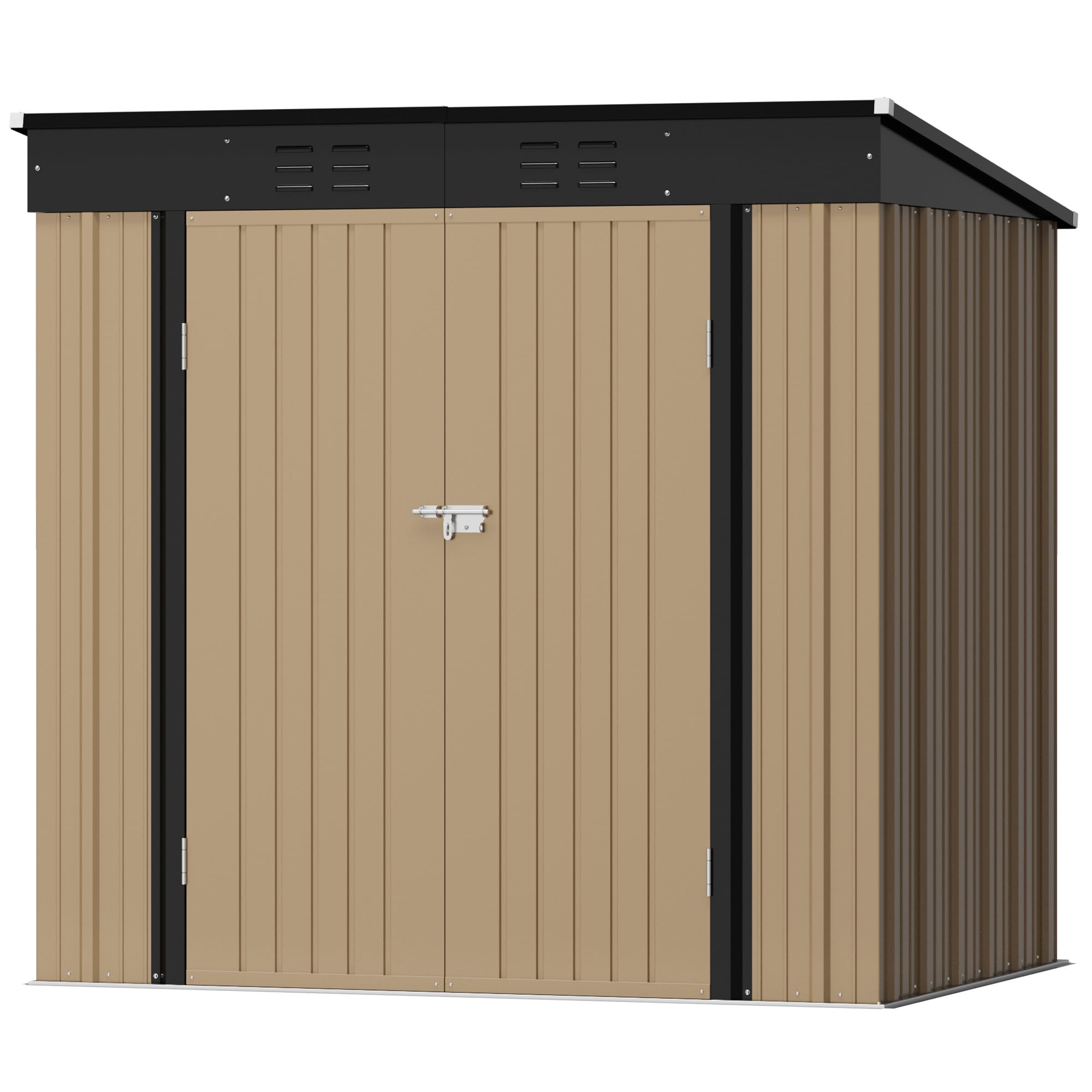 Devoko 6 x 8 FT Outdoor Storage Shed, Metal Garden Tool Sheds & Outdoor Storage House with Sloped Roof for Patio Lawn Backyard (Brown)