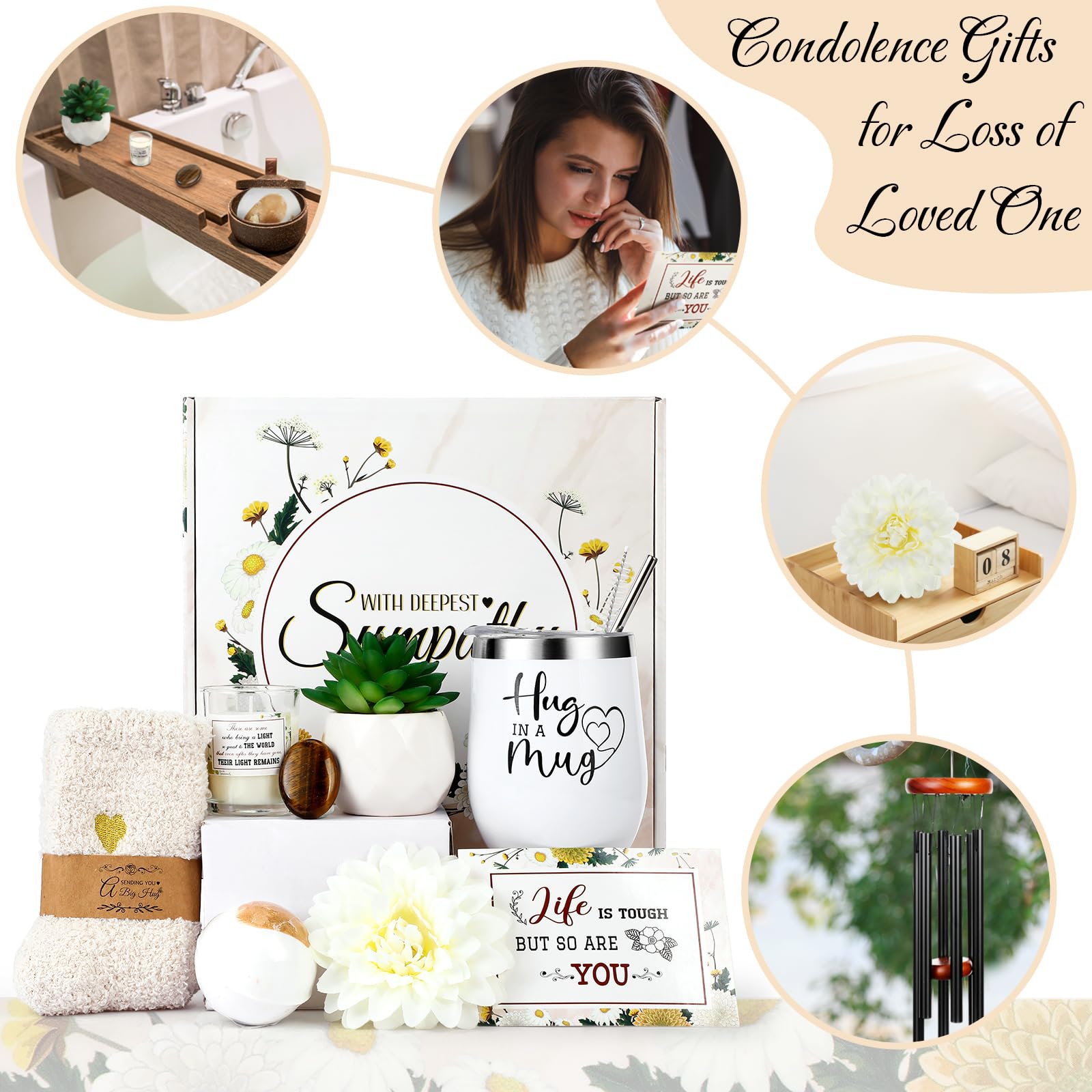 Willinglong Sympathy Gifts Basket Bereavement Gifts Ideas Condolences Gift for Loss Grief Package Sorry for Your Loss of Loved One Grieving Gifts for Women Husband Friend Thinking of You Grief Gifts