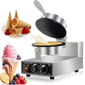 110V Electric Ice Cream Cone Maker 1300W Commercial Waffle Cone Machine 1300W Electric Stainless Steel Egg Cone Baker Non Stick coating with Temp & Time Control for for Restaurant Bakeries