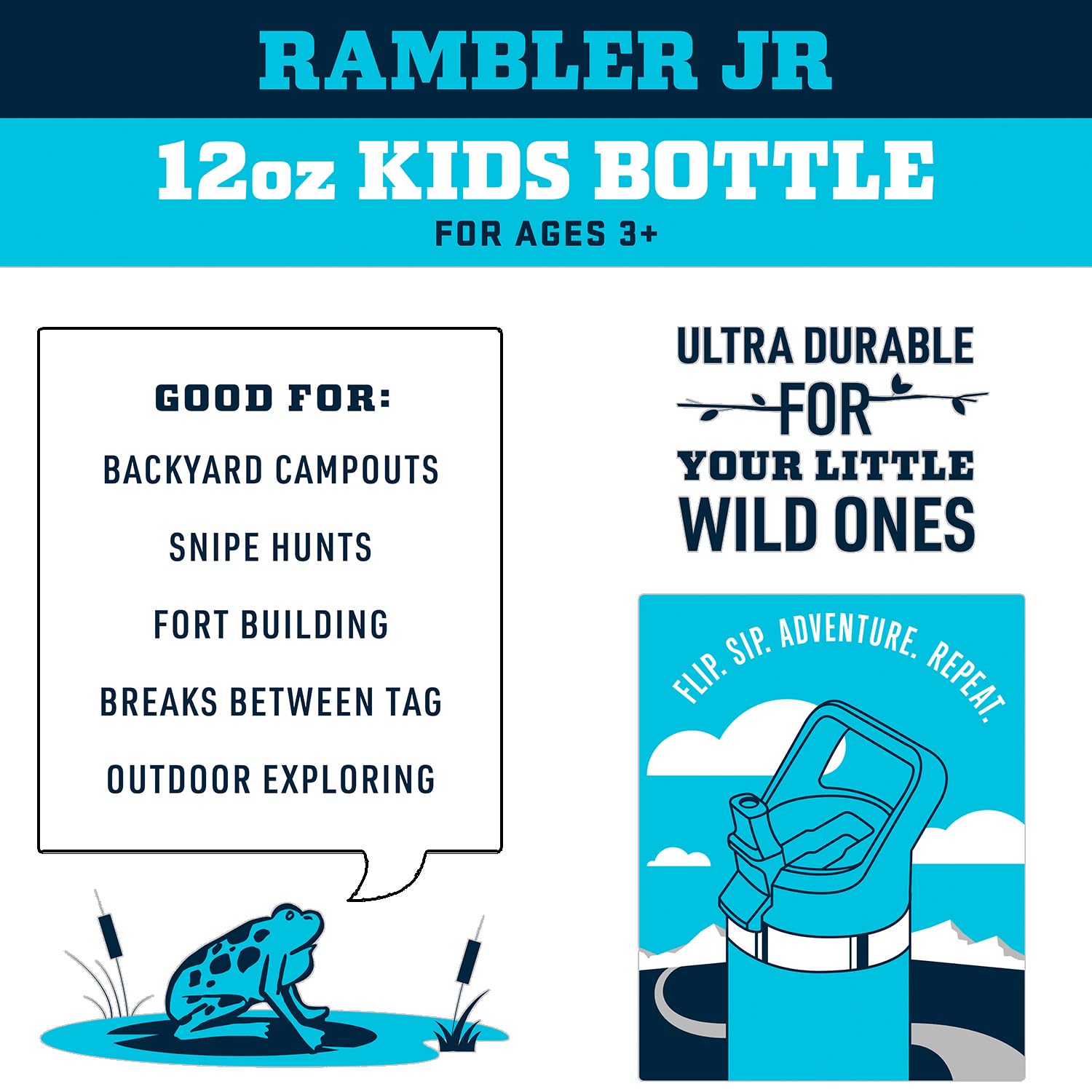 YETI Rambler Jr. 12 oz Kids Bottle, with Straw Cap, Big Wave Blue