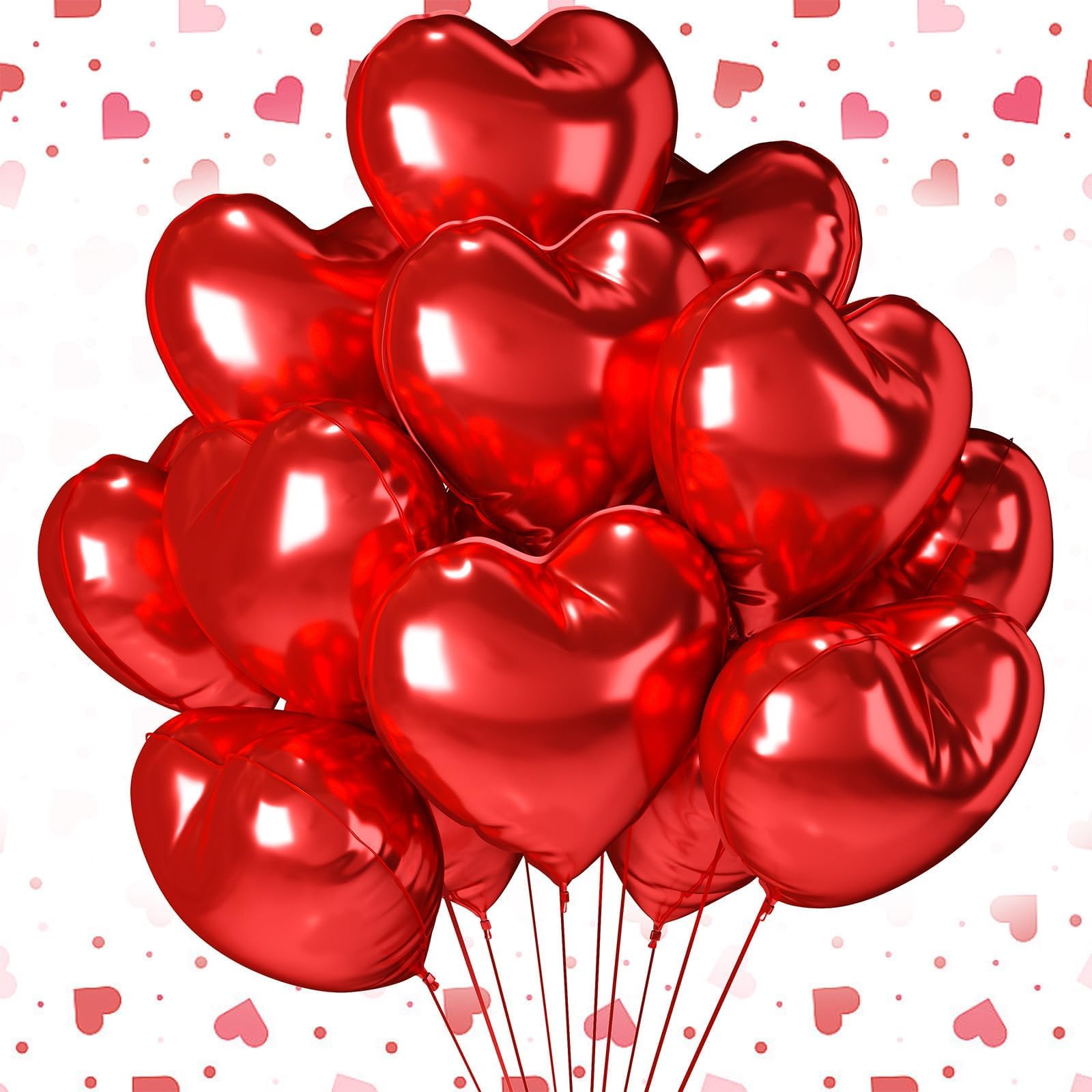 12 Pcs Heart Balloons, 18 inch Red Heart Shaped Balloons, Big Heart Mylar Helium Balloons, Heart Love Foil Balloons for Wedding Baby Shower Anniversary Backdrop Valentine Balloons Party Decorations