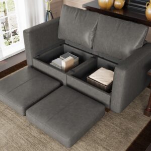 EASE MOOSE Modular Sectional Loveseat Sofa Couch with Storage Seats, 2 Seat Faux Leather Convertible Modular Sofa Love Seats for Small Spaces