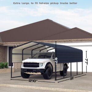 GAOMON 13' x 21' x 10' Metal Carport, with Heavy Duty Galvanized Steel Roof and Reinforced All-Metal Frame, Permanent Shelter for Agricultural Machinery, Carport for Cars, Boats, Trucks, and Tractors