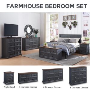 IFGET Farmhouse 8 Drawer Dresser for Bedroom, Tall Chest of Drawers, Chest of Drawers Organizer Storage, Wood Rustic Bedroom Dresser for Closet, Living Room, Hallway,Dark Grey