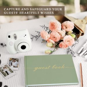 Wedding Guest Book - Elegant Guest Book for Wedding Receptions and Baby Shower, Polaroid Guest Book for Wedding and Celebration Events -100 Blank & Lined Pages for Guest Sign in and Photos - Green