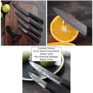 Beolee.Dan Ceramic Knife Set,ceramic knifes Kitchen Supplies Ceramic Knife 5-piece Set, Black Ceramic Knife 3-inch, 4-inch, 5-inch, 6-inch Black and Peeling Knife (black)